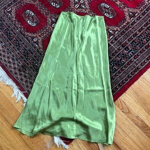 Reformation Green Satin Midi Skirt Size 8
